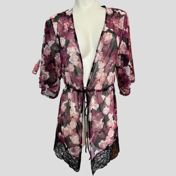 La Senza Sheer Roses Kimono Robe Dressing Gown Cover Up - Picture 1 of 11
